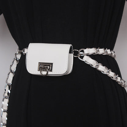 the same mini braided leather rope and chain belt bag fashionable concave shape personality female bag