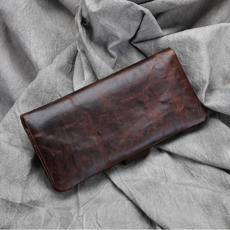 mens casual long head leather money clip