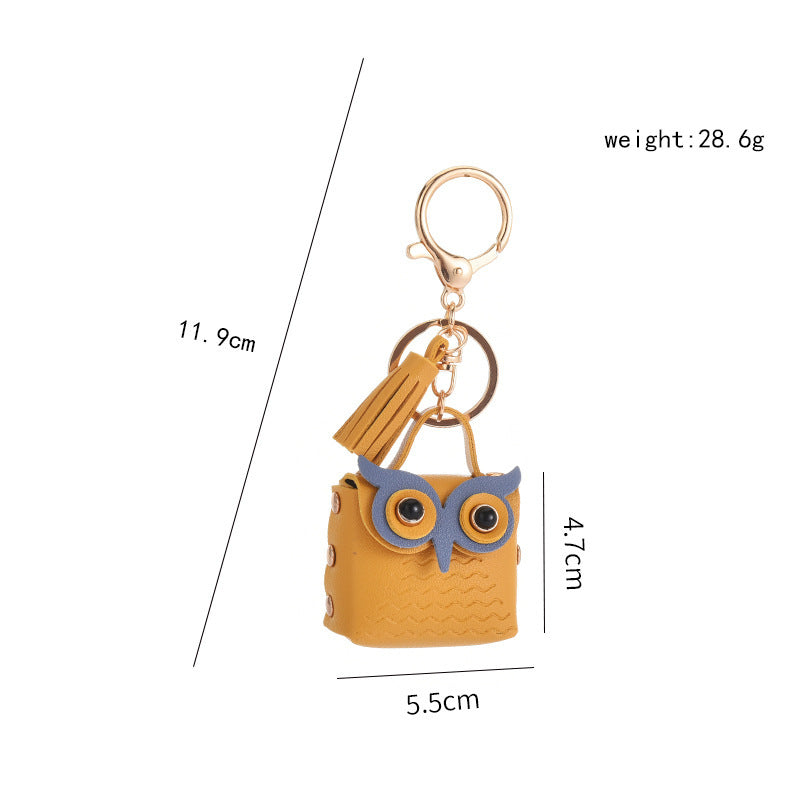 creative leather owl coin purse keychain