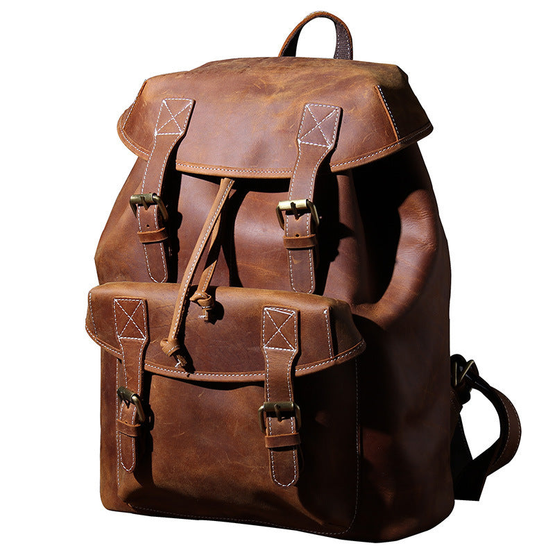 original new retro large capacity top layer leather backpackage