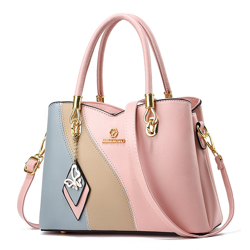 contrast color handbag large capacity soft leather