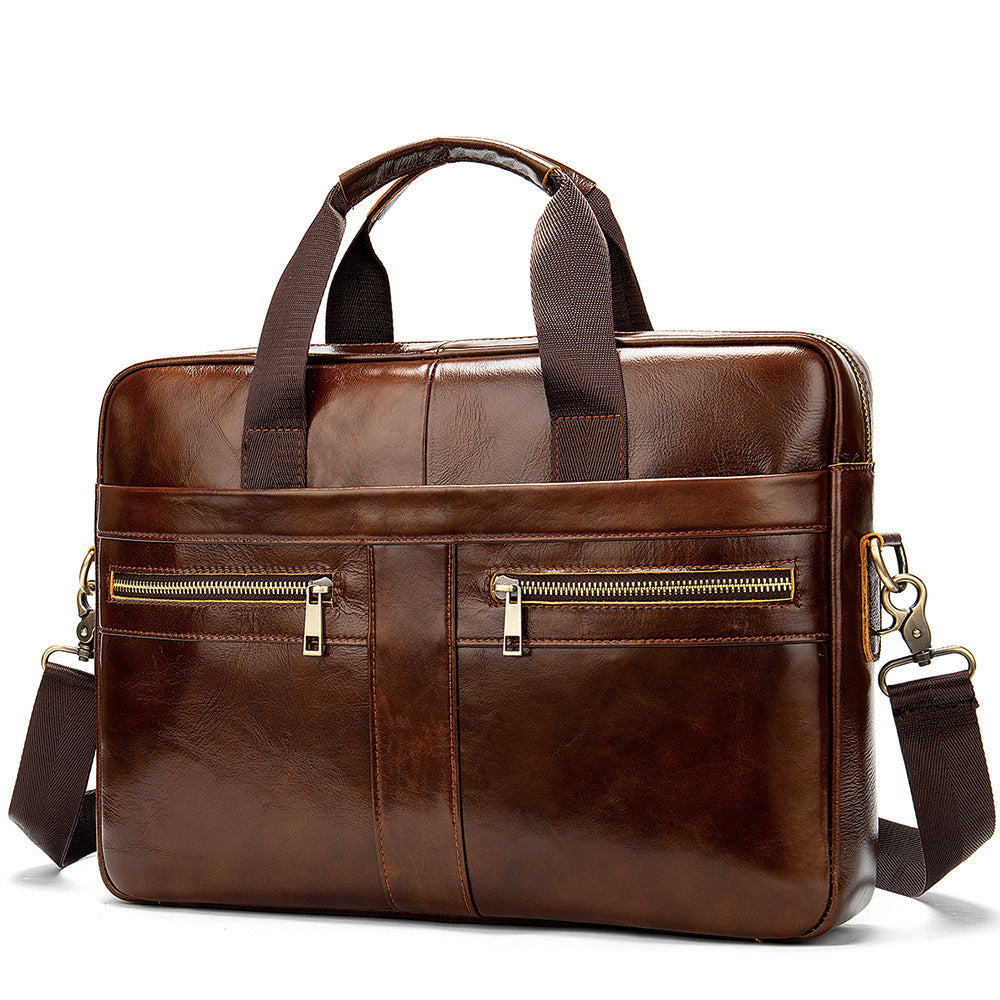 mens leather briefcase business mens bag first layer cowhide portable