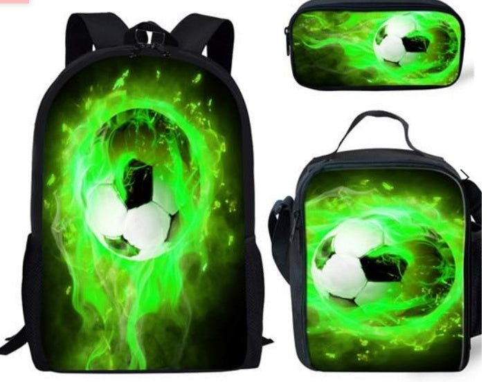 football print childrens three piece backpack satchel big pen bag student backpack