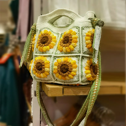 wool crocheted hand held crossbody dual use sweet hand woven sunflower womens bag