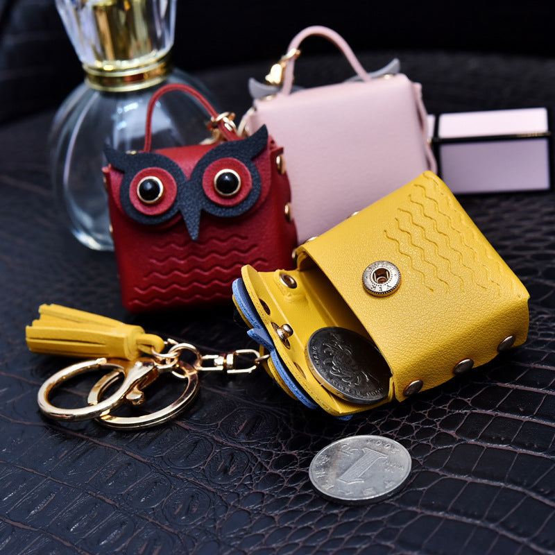 creative leather owl coin purse keychain