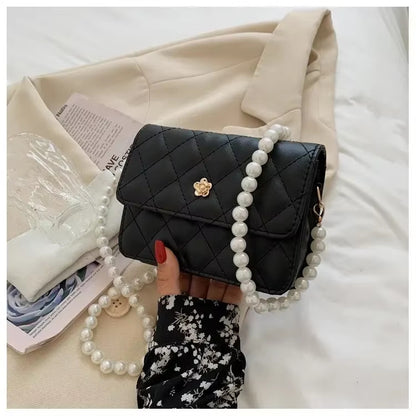 new diamond grid pearl chain womens cross body bag