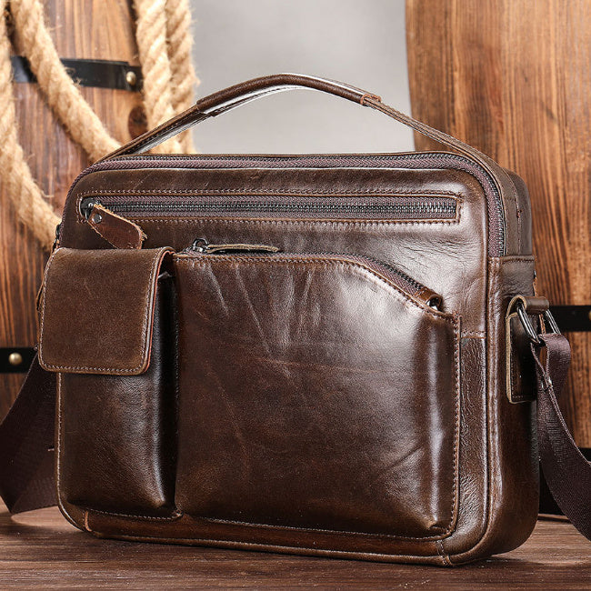 mens high sense oil wax genuine goods genuine leather messenger bag