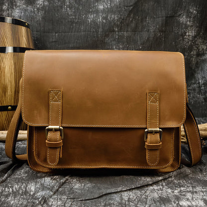 mens leather messenger bag a4 flap vintage shoulder briefcase