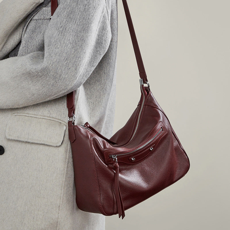 Large-capacity Crossbody Bag Made Of Genuine Leather For Women