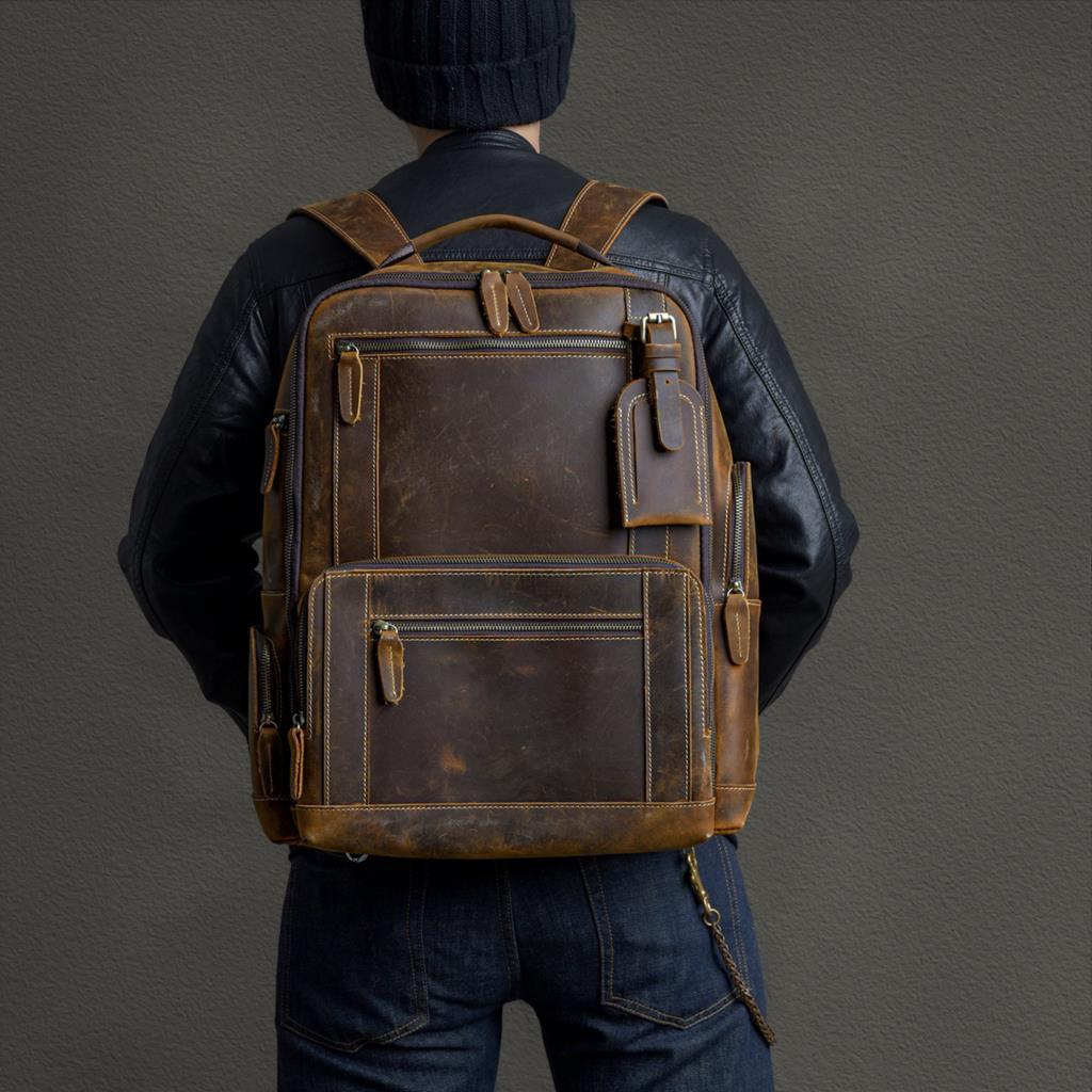 mens trendy cow new leather backpack