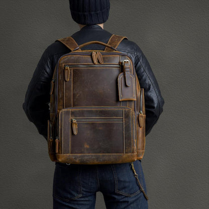 mens trendy cow new leather backpack