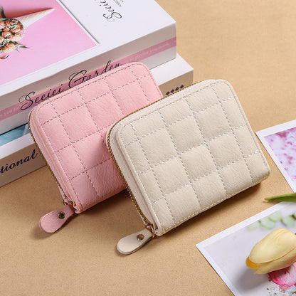 fashion plaid embroidered card holder mini ladies