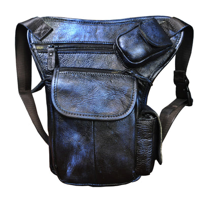 first layer oil waxed leather cowhide vintage mens outdoor leg bag waist bag
