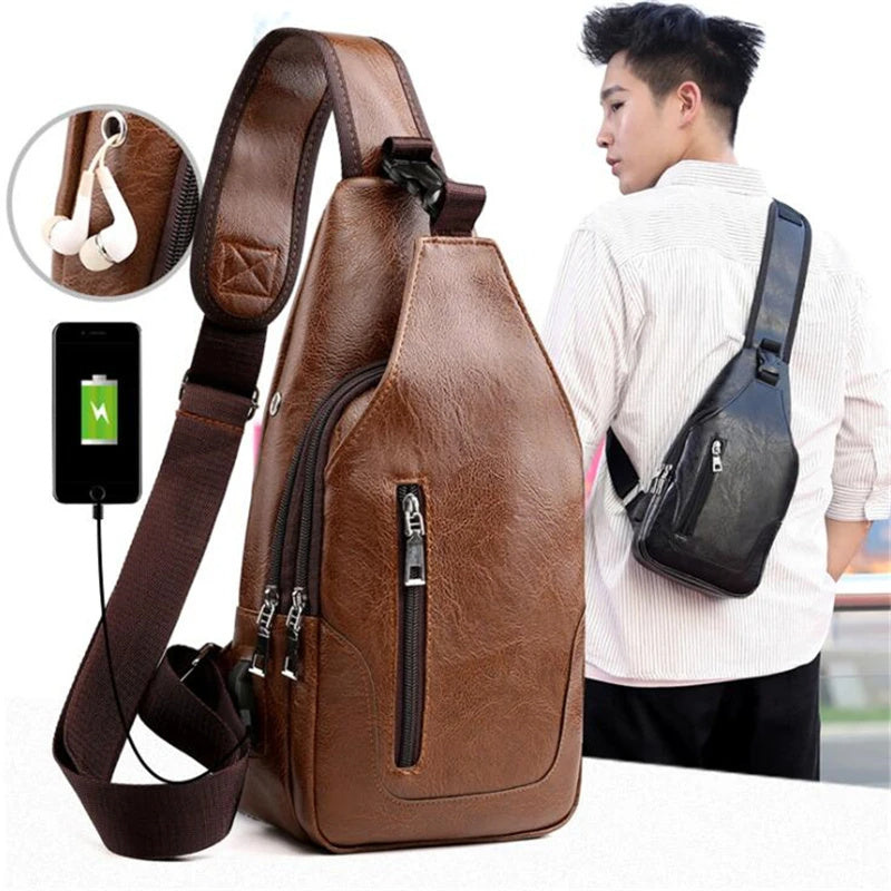 luxury brand messenger bag leather men chest bag vintage crossbody shoulder bag mens business sling bags male casual chest pack