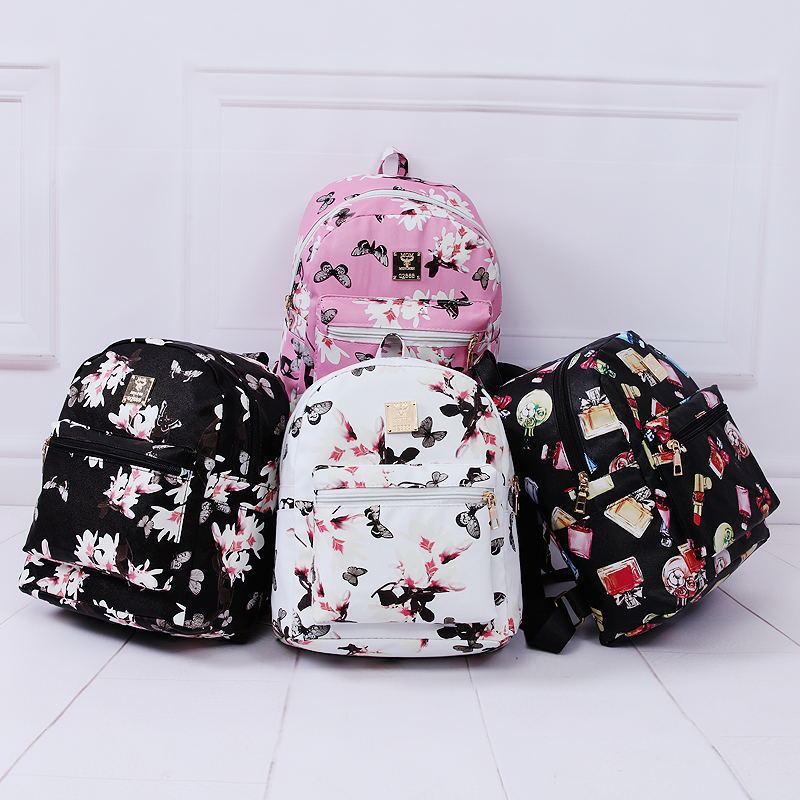 butterfly shoulder bag female korean version of floral pu student backpack