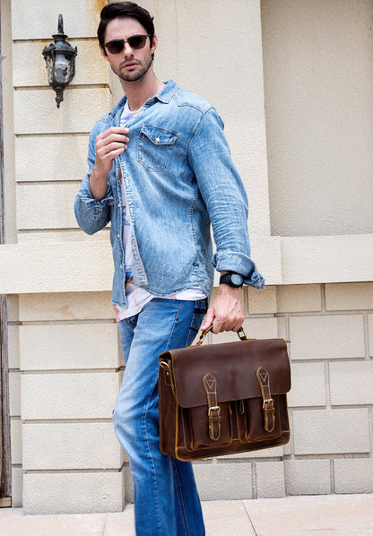 mens fashion personality leather retro portable briefcase