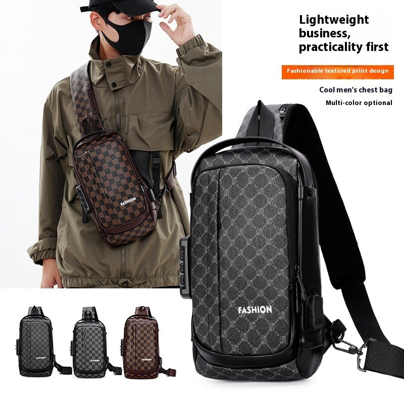 mens chest bag password lock mens messenger bag travel leisure