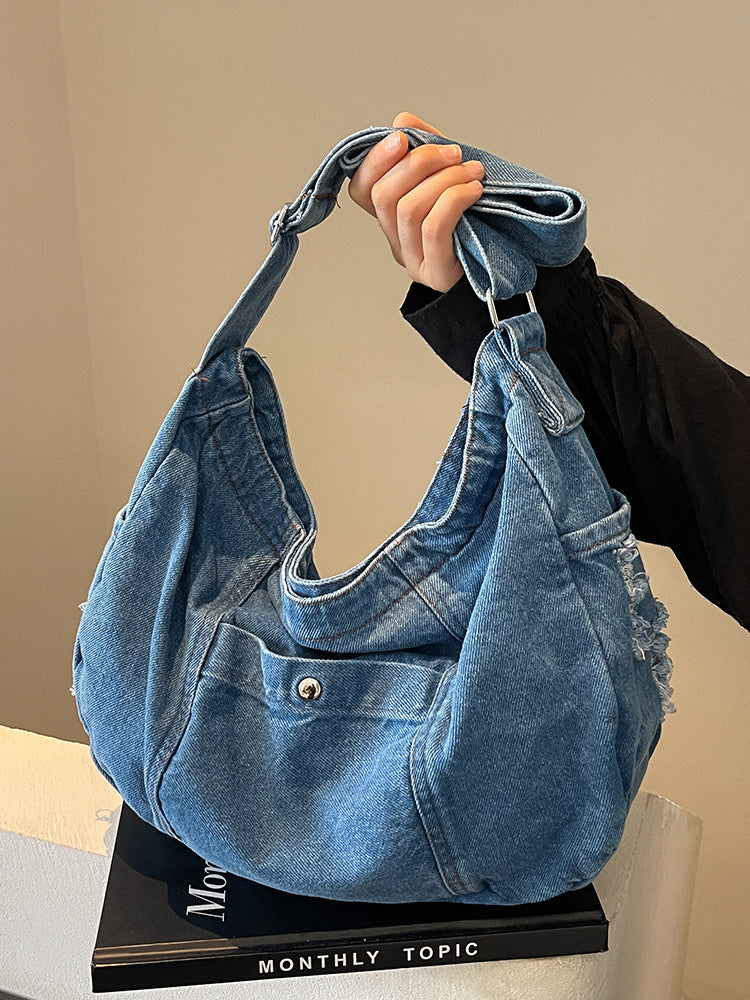 casual summer one shoulder crossbody denim bag