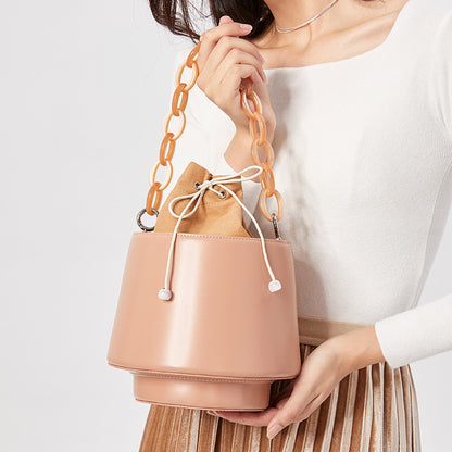 genuine leather womens original drawstring bucket fashion handheld versatile shoulder bag japanese style