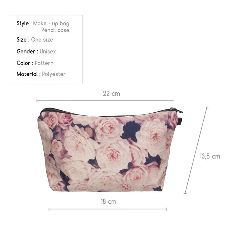 printed rose cosmetic bag