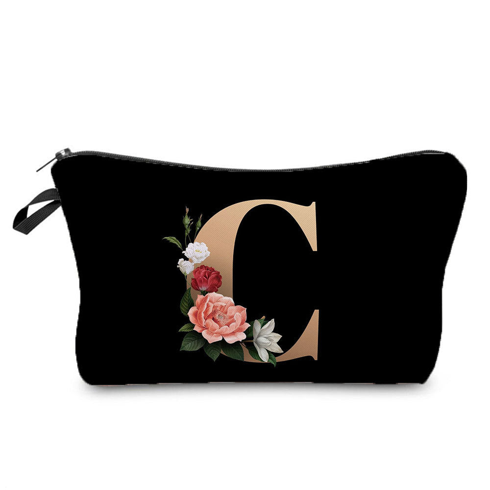 creative portable toiletry black background gold letter printing makeup storage bag
