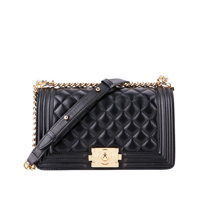 leather one shoulder diagonal colorful chain bag