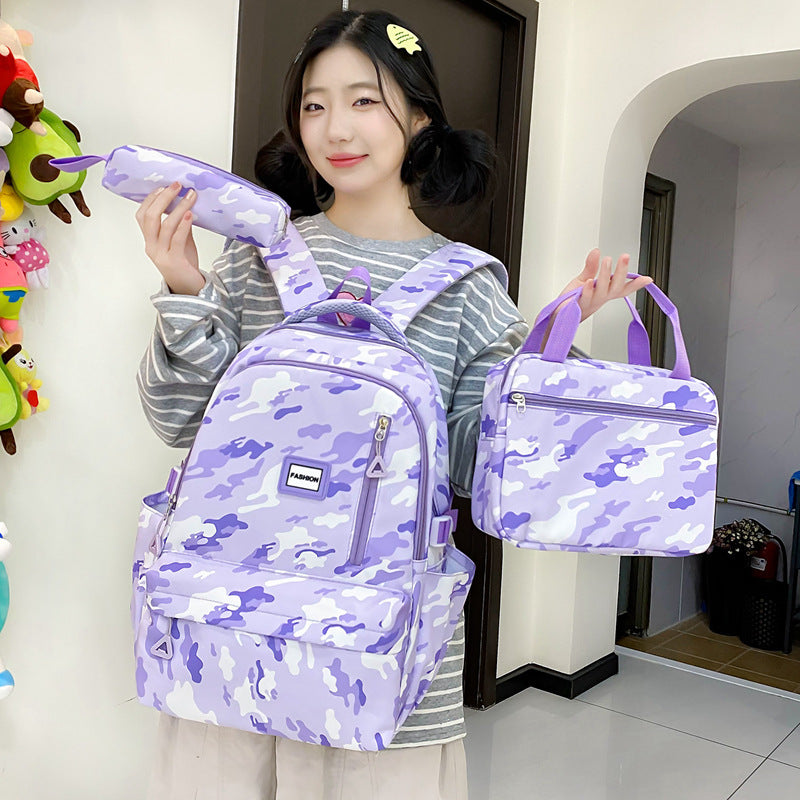 girls large capacity backpack three piece double layer campus schoolbag