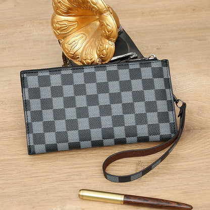 fashion personality plaid zipper mens wallet