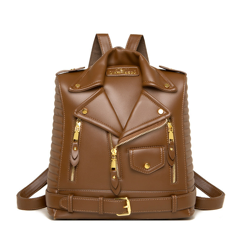 soft leather textured jacket trendy wild clothes backpack