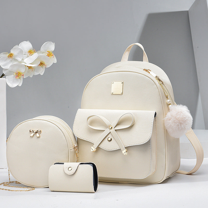 fashion womens bags pu bow composite bag young girl student cute shoulders backpack crossbody bags coin purse 3pcs set