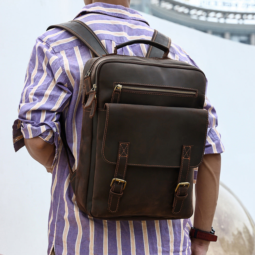 backpack retro crazy horse leather men