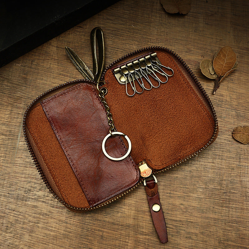 handmade cowhide mens leather key bag personality