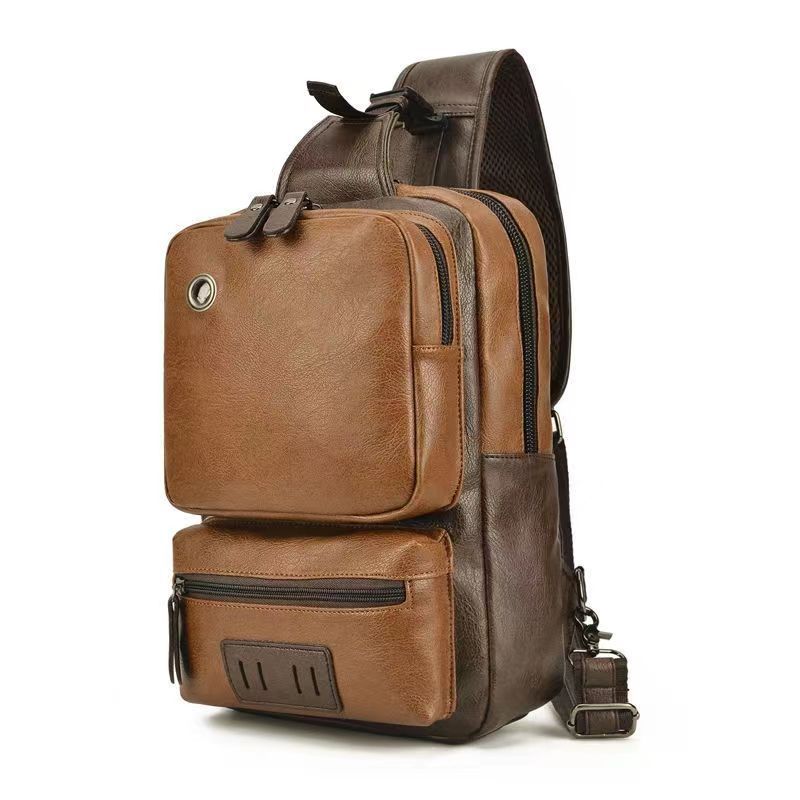 mens pu fashion chest large capacity shoulder messenger bag