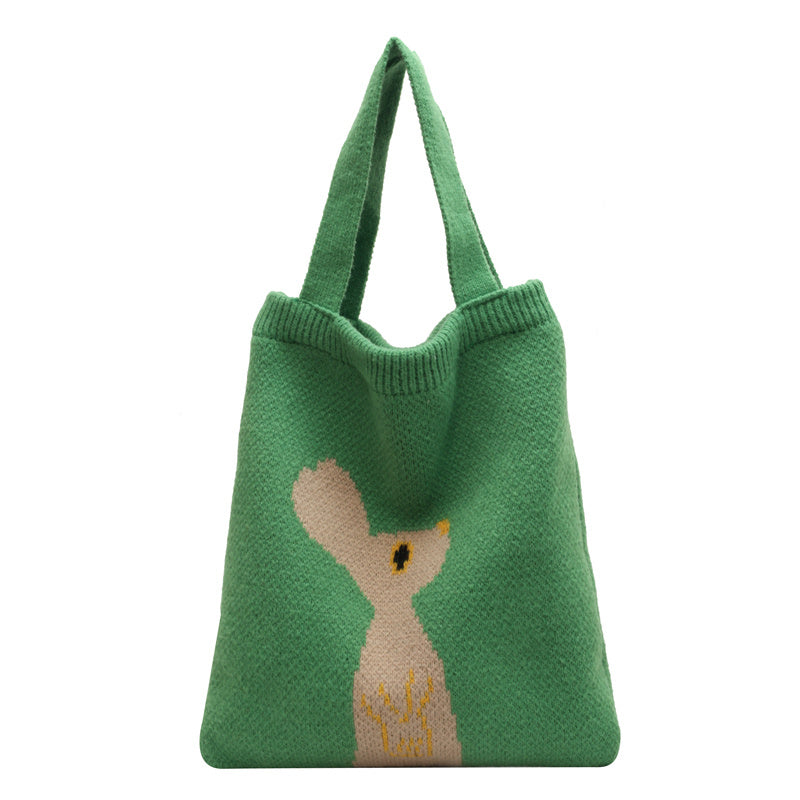 new wool bag womens large capacity knitted handbag cute rabbit commuter shoulder bag