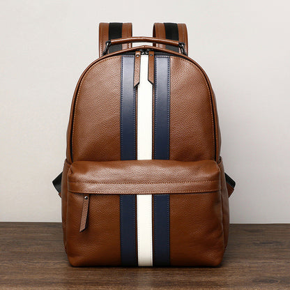 color contrast casual mens travel leather backpack