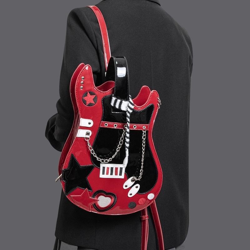 creative contrast color cute scarf two shoulders cross body guitar backpack sweet