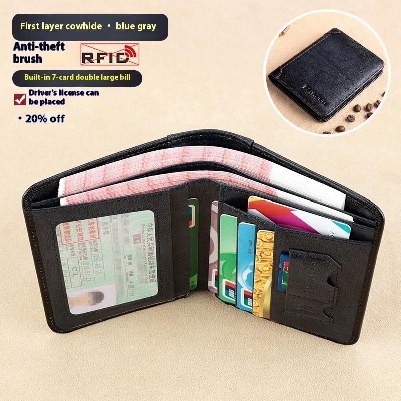 mens wallet rfid anti theft swiping ultra thin first layer cowhide