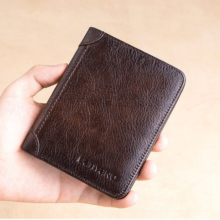 mens short leather large capacity leather horizontal wallet