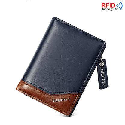 pu leather multifunctional zipper short mens wallet