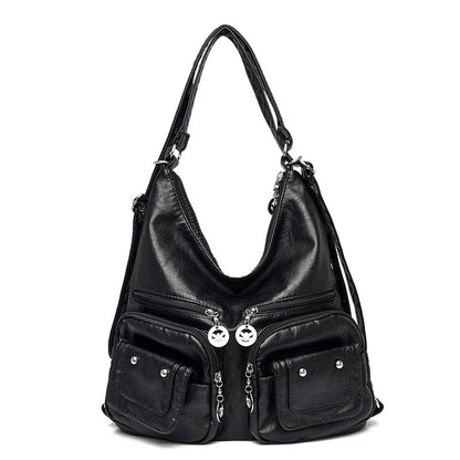 womens large capacity soft leather textured shoulder bag