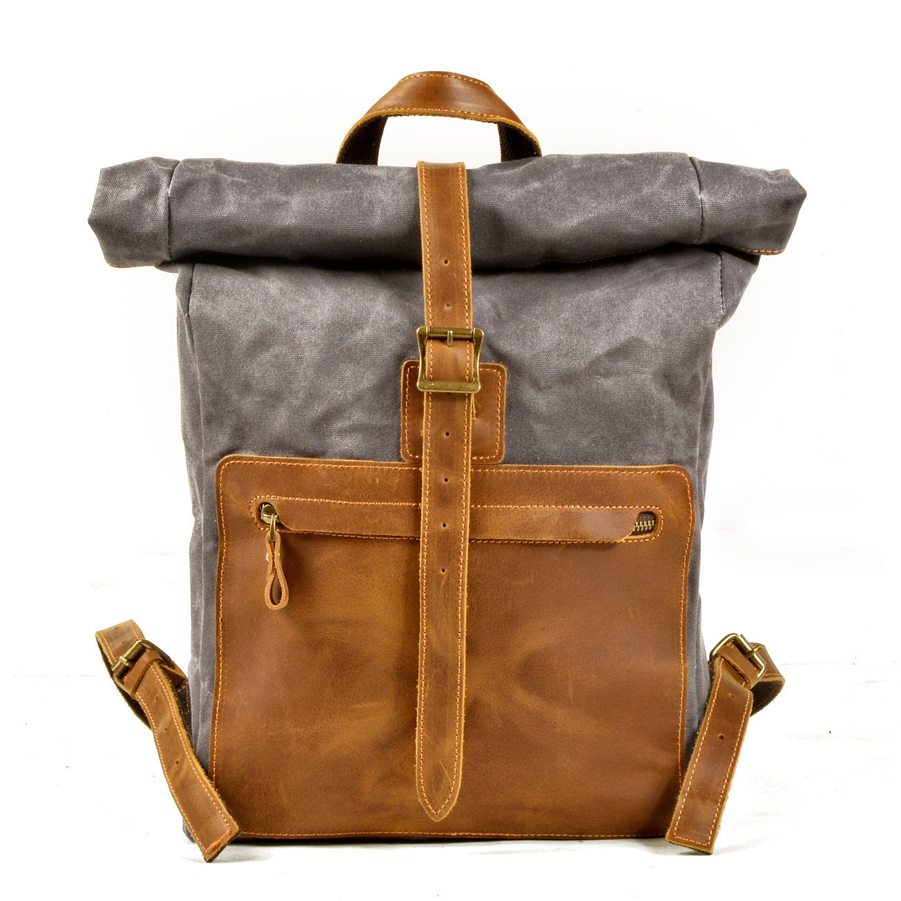 new simple retro wax canvas backpack mens casual leather