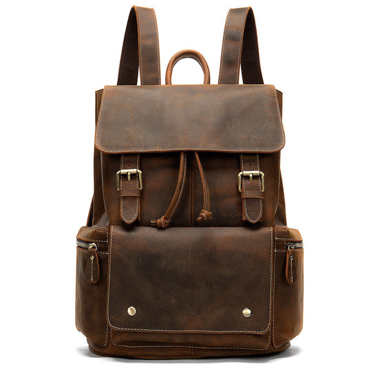 crazy horse leather flap backpack