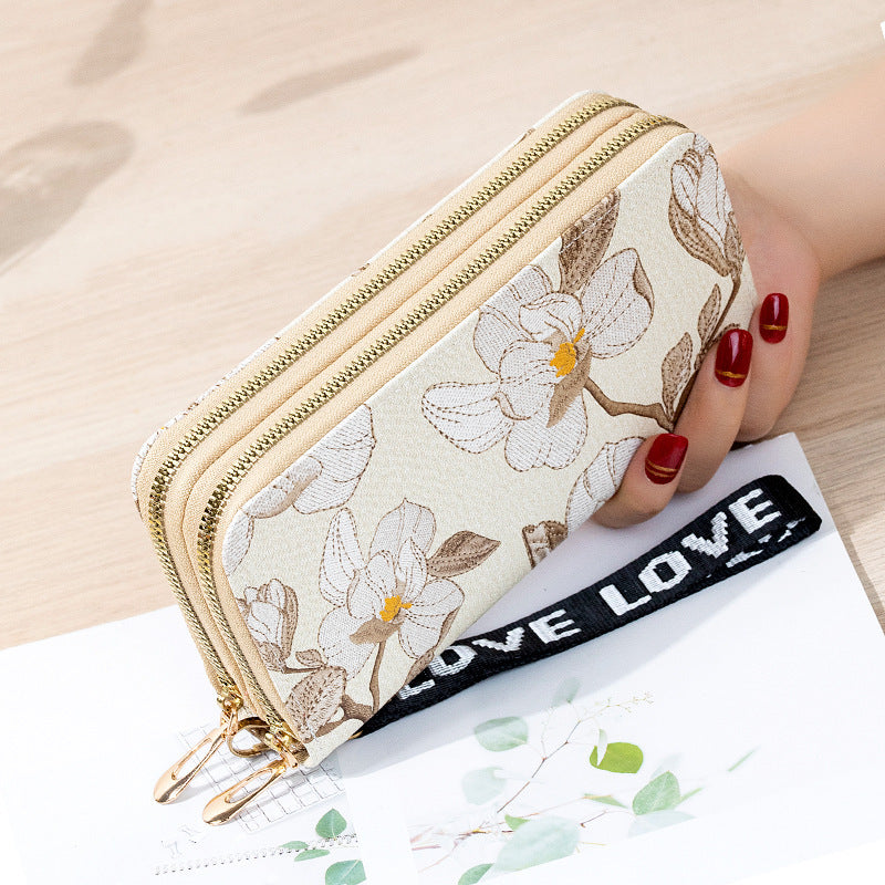 long double zipper flower large capacity wallet