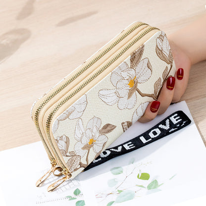 long double zipper flower large capacity wallet