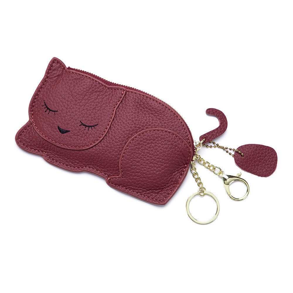 cat ultra thin coin purse genuine leather internet celebrity key bag