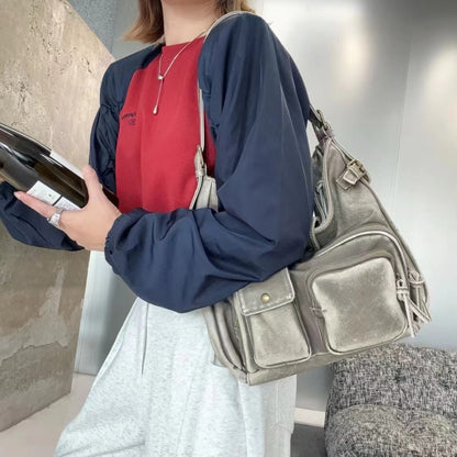 retro high grade texture multi pocket motorcycle bag