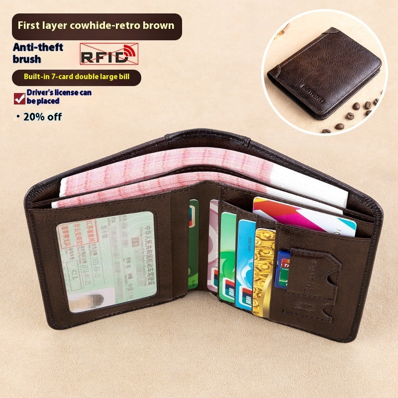 mens wallet rfid anti theft swiping ultra thin first layer cowhide