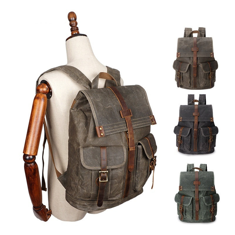 mens oil wax canvas vintage travel backpack