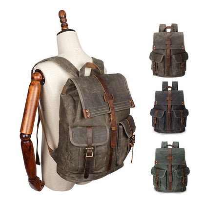 mens oil wax canvas vintage travel backpack