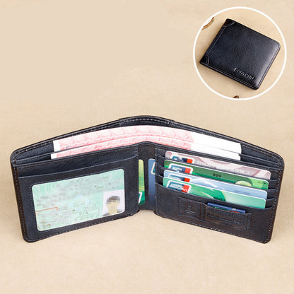 mens short leather large capacity horizontal wallet